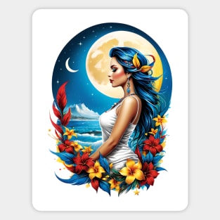 Lunar Elegance: Enchanting Woman Under the Full Moon Magnet